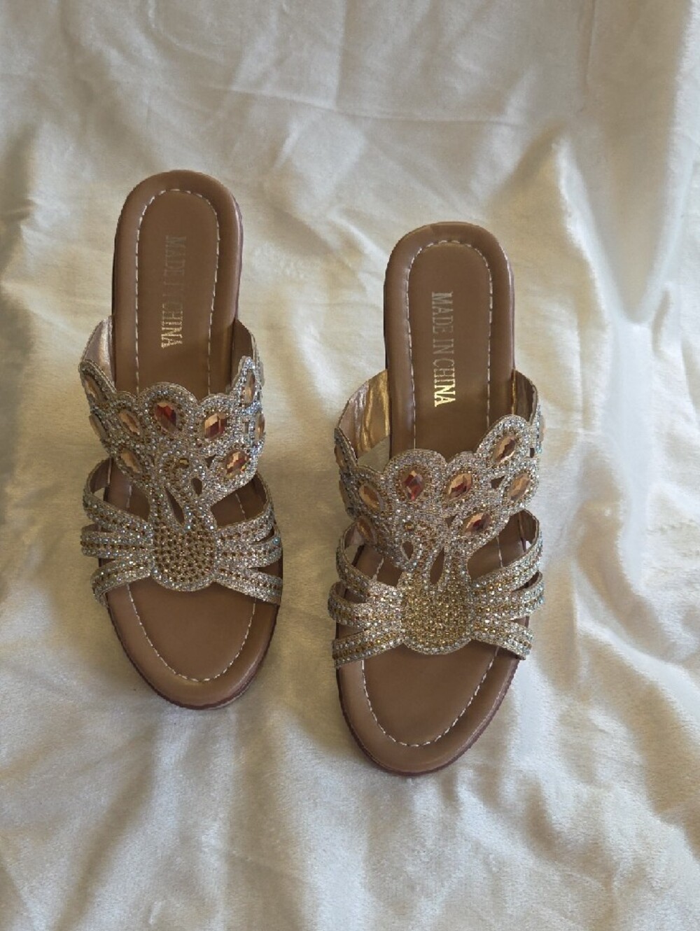 Gold Rhinestone Wedge Sandals - - Picture 2 of 5